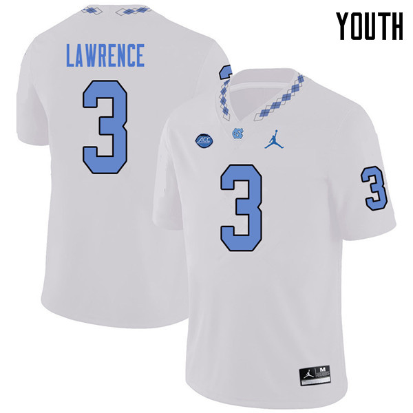Jordan Brand Youth #3 Devon Lawrence North Carolina Tar Heels College Football Jerseys Sale-White